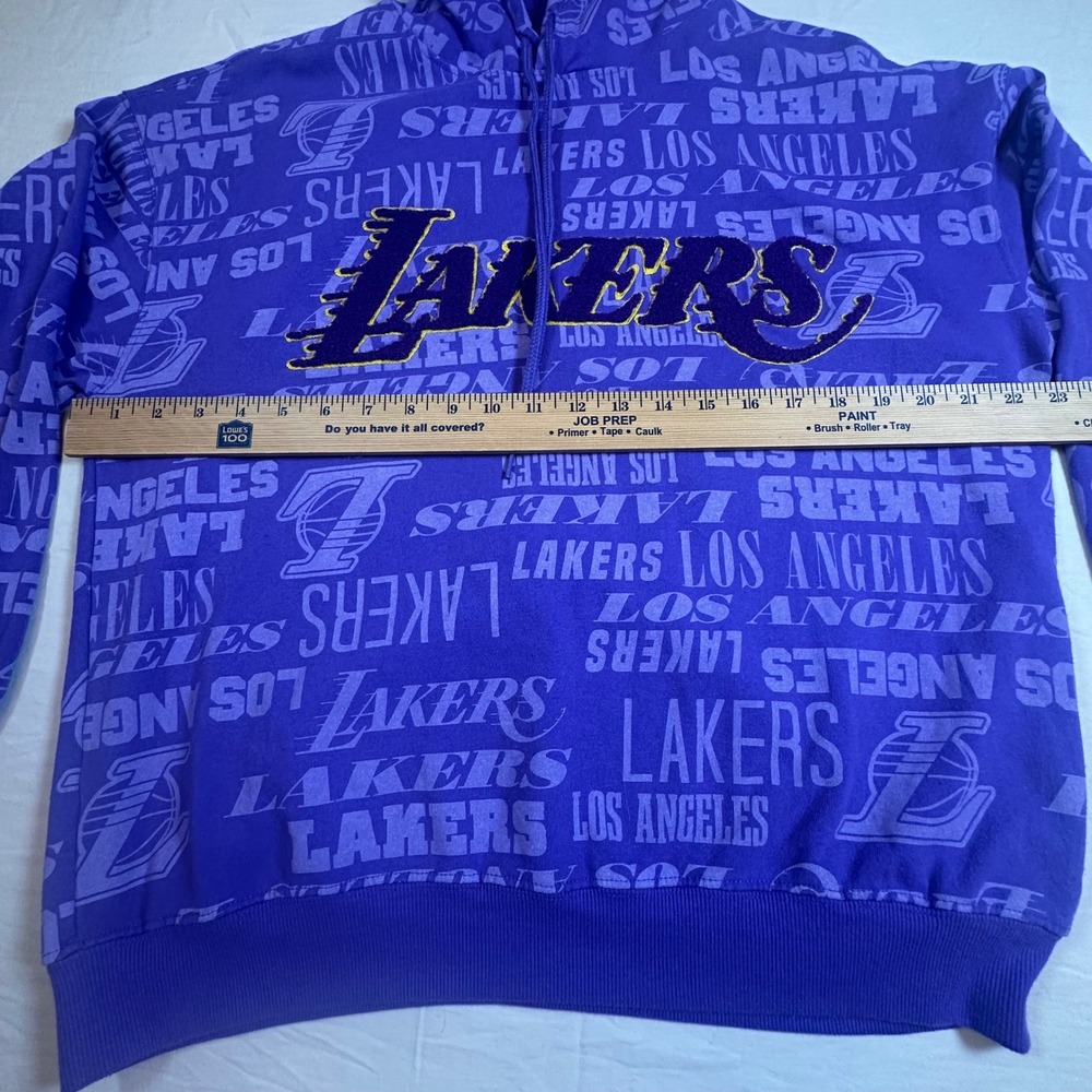 Los Angeles Lakers Purple All Over Logo Pullover Hoodie Sweatshirt Size L EUC - Picture 6 of 8
